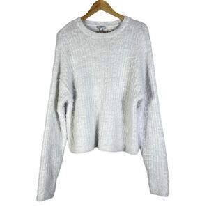 Cabana by Crown & Ivy Sweater Womens L White Fuzzy Textured Metallic Cozy Winter
